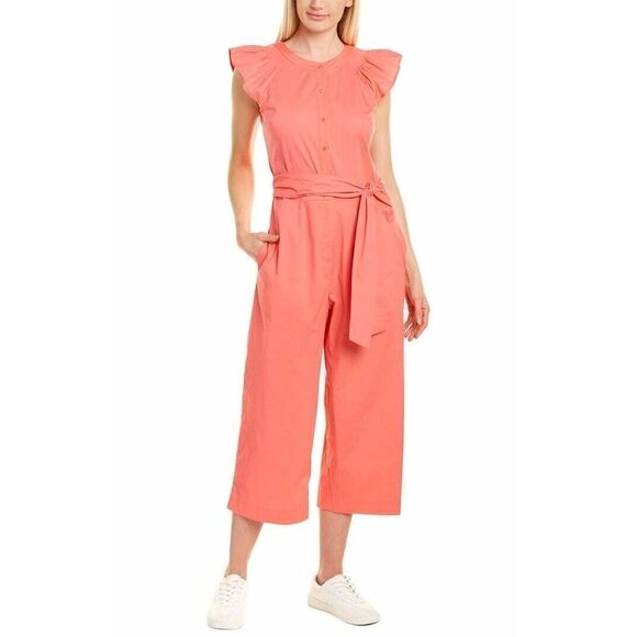 Gal Meets Glam Size 16 Saffron Flutter Sleeve Crop Jumpsuit Tie Waist PLUS - Picture 2 of 12